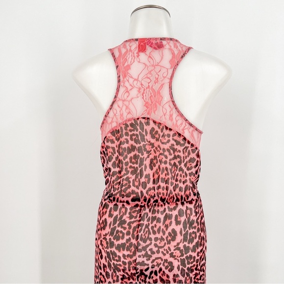 Forever 21 sheer pink leopard maxi dress w/ lace draw string waist - Picture 6 of 7